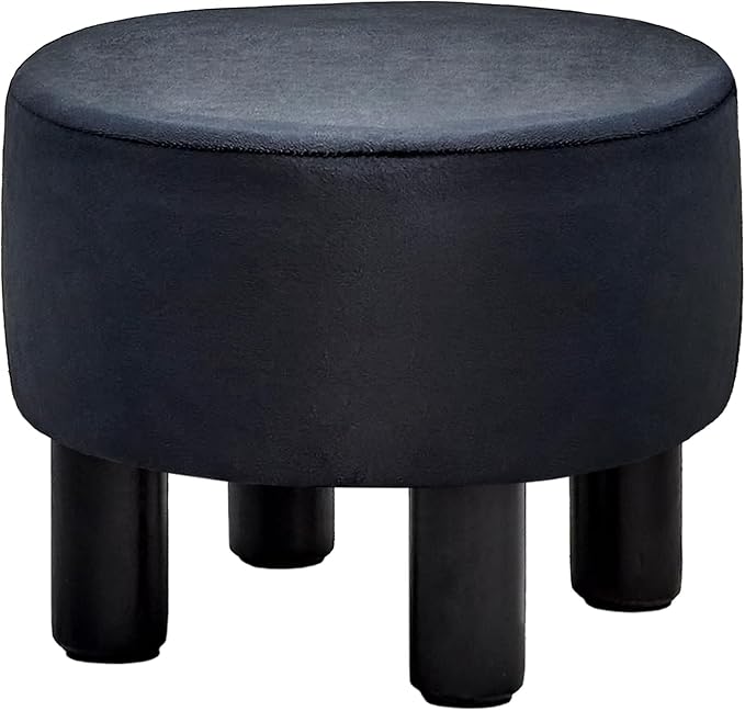 Cpintltr Velvet Ottoman Round Footrest Stool Upholstered Step Stool Ottomans Sofa Stool 4 Wood Legs with Anti-Slip Pads Modern Accent Home Decor Suitable for Living Room Bedroom Entryway Black