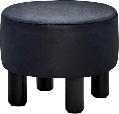 Cpintltr Velvet Ottoman Round Footrest Stool Upholstered Step Stool Ottomans Sofa Stool 4 Wood Legs with Anti-Slip Pads Modern Accent Home Decor Suitable for Living Room Bedroom Entryway Black