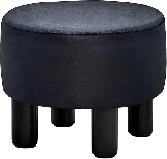 Cpintltr Velvet Ottoman Round Footrest Stool Upholstered Step Stool Ottomans Sofa Stool 4 Wood Legs with Anti-Slip Pads Modern Accent Home Decor Suitable for Living Room Bedroom Entryway Black