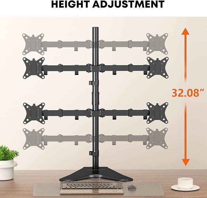 PUTORSEN Quad Monitor Stand, 4 Monitor Mount for 13 to 32 inch Screens, Holds up to 19.8lbs Each, Fully Adjustable, Black