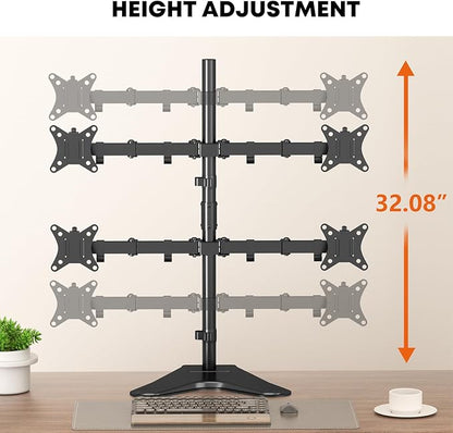 PUTORSEN Quad Monitor Stand, 4 Monitor Mount for 13 to 32 inch Screens, Holds up to 19.8lbs Each, Fully Adjustable, Black