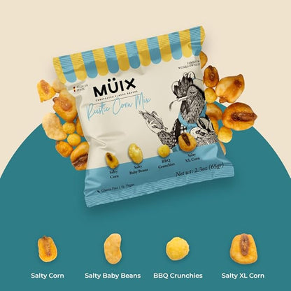 Müix Snacks, Special Flavor Trail Mix, Rustic Mix, Mix Snacks (Salty Corn, Salty Baby Beans, BBQ Crunchies, Salty XL Corn) - 2.3 Ounce Bags (Pack of 16 Bags)