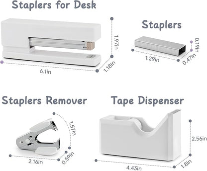 White Office Supplies, White Desk Office Supplies and Accessories, Stapler and Tape Dispenser Set for Women, Office Gift for Women, Office Lady, Coworkers, Office Clerks