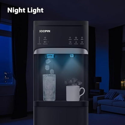Self-Cleaning Hot and Cold Water Cooler Dispenser with Ice Maker Bottom Loading for 3 or 5 Gallon Bottle 22lbs Daily Capacity LED Display with Empty Bottle Alert Black