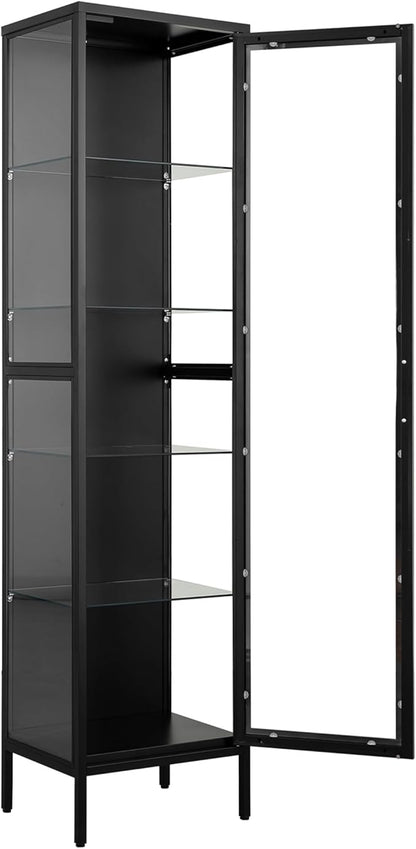 Display Storage Cabinet with Glass Doors, 71 Inches Metal Curio Cabinets with 4 Adjustable Shelves, HD&Tempered Glass Cabinet Display Case for Home, Office, Pantry, Assemble Required (Black)