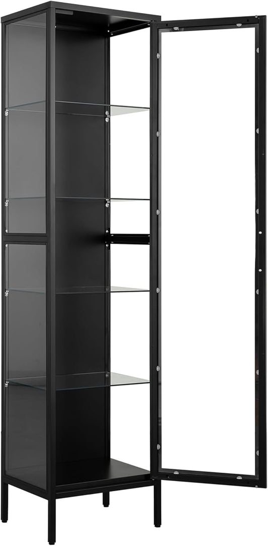 Display Storage Cabinet with Glass Doors, 71 Inches Metal Curio Cabinets with 4 Adjustable Shelves, HD&Tempered Glass Cabinet Display Case for Home, Office, Pantry, Assemble Required (Black)