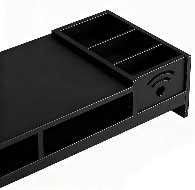 Desk Monitor Stand, 2-Tier Ergonomic Shelf, Black 4.3in Riser, Computer Screen Organizer, Laptop TV Holder, Work Table Storage, For Home Dorm Office Setup
