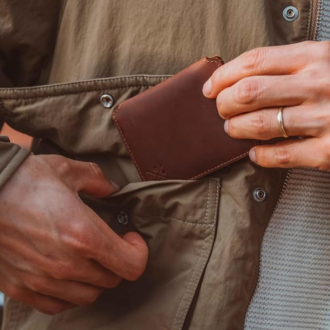 CLOUD Wallet Slim Minimalist — Magnetic Closure, Lightweight Design, Quick Access Pull Tab - Top Grain Leather Front Pocket Wallet (Brown)