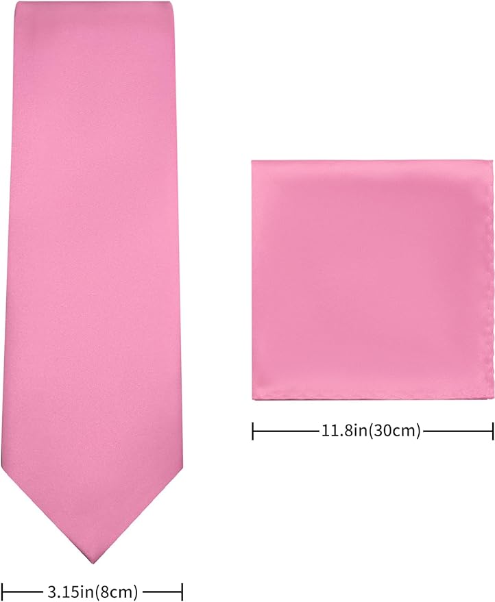 PenSee Men's Tie Set Solid Pure Color 3.15" (8CM) Classic Formal Plain Necktie and Pocket Square Set For Men