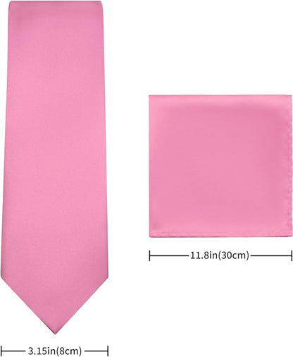 PenSee Men's Tie Set Solid Pure Color 3.15" (8CM) Classic Formal Plain Necktie and Pocket Square Set For Men