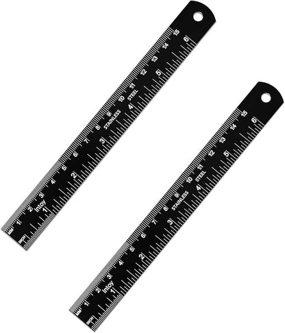 Metal Ruler 6 Inch, 2 Pack - Double Scale mm/inch Laser Etched - Small Stainless Steel Ruler with Zero-Start Edge, Easy to Read Straightedge for Journaling, Machinist, School, Office