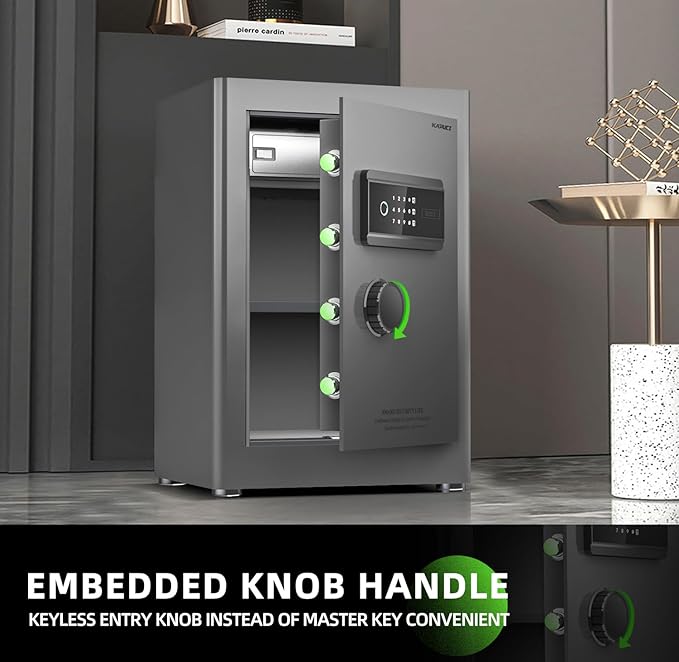 KAPUCI Touchscreen Biometric Fingerprint Safe Box,Full Soft Package Interior with Private Inner Door Digital Heavy Personal Private Cabinet Home Safes,Suitable for Home, Office, Bedroom(Grey)