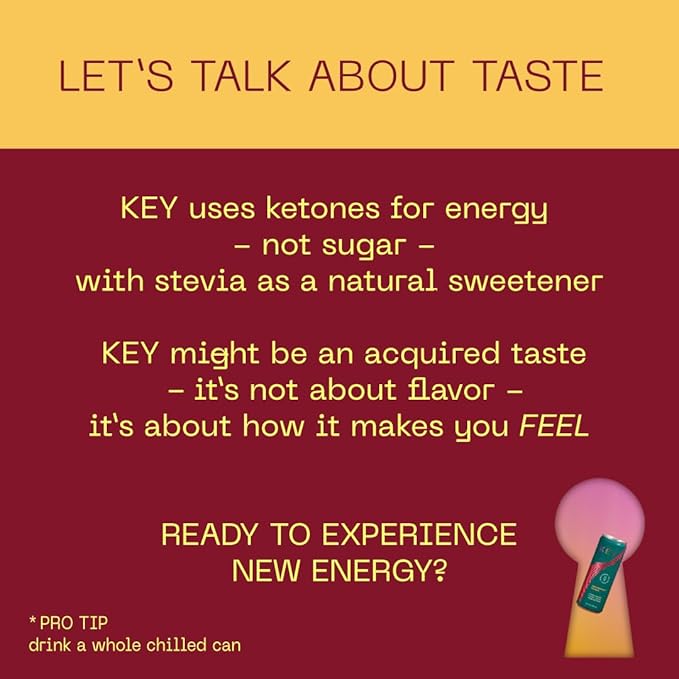 KEY Ketone Energy Drink - Sugar Free and All Natural from Ketones for Long Lasting Energy and optimal Green Tea Caffeine and L-Theanine for Mental Focus to Perform, Variety Pack (Pack of 6)