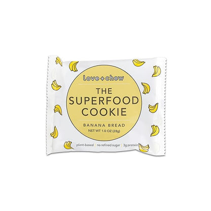 Love + Chew Superfood Soft Baked MINI Cookies, Banana Bread Flavor, Plant Based Cookie Made With Almonds, Chia Seeds, & Bananas for Kids and Adults, Vegan Snacks, Gluten Free, Paleo, Non GMO, 18 Pack