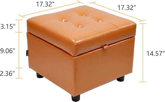 H&B Luxuries Tufted Leather Square Flip Top Storage Ottoman Cube Foot Rest