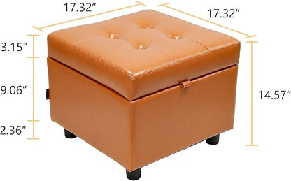 H&B Luxuries Tufted Leather Square Flip Top Storage Ottoman Cube Foot Rest