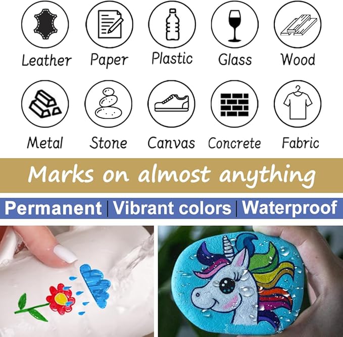 Overseas Silver Paint Pens Permanent Markers 24 Pcs, Oil Based Paint Markers Set, Quick Drying, Waterproof, Medium Tip Marker Pens for Metal, Rock, Wood, Plastic, Canvas, Glass, Stone, Rubber, Paper