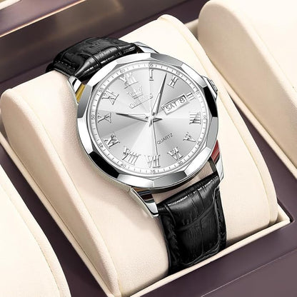 OLEVS Mens Watches Mens Leather Watch Ultra Thin Watches for Men Minimalist Watch with Leather Band Quartz Analog Dress Casual Simple Lightweight relojes para Hombres