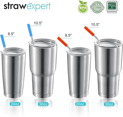Set of 16 Reusable Stainless Steel Straws with Travel Case Cleaning Brush Silicone Tips Eco Friendly Extra Long Metal Straws Drinking for 20 24 30 oz Tumbler