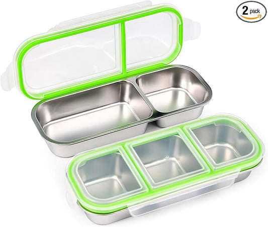 UPTRUST Reusable Stainless Steel Snack Containers with Lids – 2-Compartment and 3-Compartment Leak-Proof Designs for Take-Out Condiments and On-the-Go Snacks
