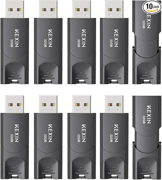 KEXIN 32GB USB Flash Drives 10 Pack Thumb Drives Data Storage 32G Memory Stick Jump Drive for Storage and Backup (32GB, Black)