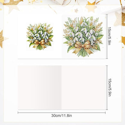 6pcs Diamond Art Painting Postcards with Envelope, Bouquet Pattern Daily DIY Handmade Greeting Cards Wishing Cards for Special Occasion Festival Craft Gift