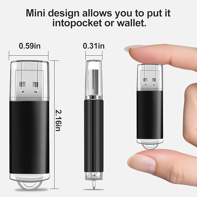 Generic 64GB USB Flash Drive 5 Pack, USB 2.0 Swivel Thumb Drives, High-Speed Data Transfer, Portable Memory Stick for Computers, Laptops, TV, Car, PS4/5 - Bundle (5 Pack Plastic USB Black, 64GB)