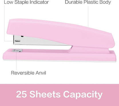 Deli Stapler, Desktop Stapler, 2 Pack, Office Staplers, 25 Sheet Capacity, Includes 2000 Staples and 2 Staple Removers, 2 Pack, Pink