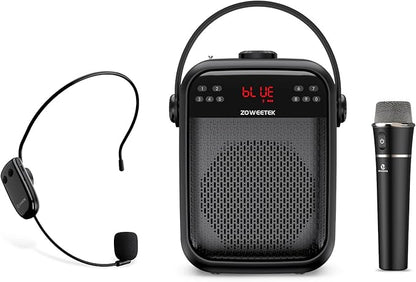 ZOWEETEK Wireless Voice Amplifier Handheld and Headset Microphones for Teachers, Voice Amplifier Microphone, Portable Megaphone Buletooth Speaker for Classroom, Meeting, Group outings, Party, Karaoke