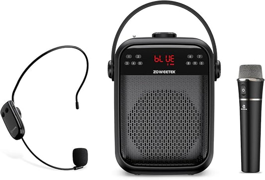 ZOWEETEK Wireless Voice Amplifier Handheld and Headset Microphones for Teachers, Voice Amplifier Microphone, Portable Megaphone Buletooth Speaker for Classroom, Meeting, Group outings, Party, Karaoke