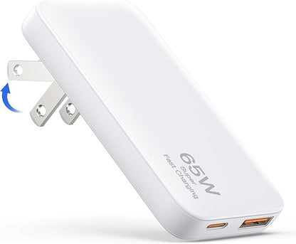 65W Ultra-Thin Foldable Charging Plug USB-C, Portable Mobile Phone and Laptop Charger, USB-C Wall Multi-Port Charger Outlet Suitable for iPhone 15/16/17 Series and Samsung Galaxy Series Models