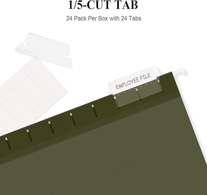 ViVin Hanging File Folders, 1/5-Cut Adjustable Tabs with 24 Per Box, 1 Inch Expansion, 24 Pack Letter Size Hanging File Folders, Designed for Office Home School Filing Cabinet(Green)