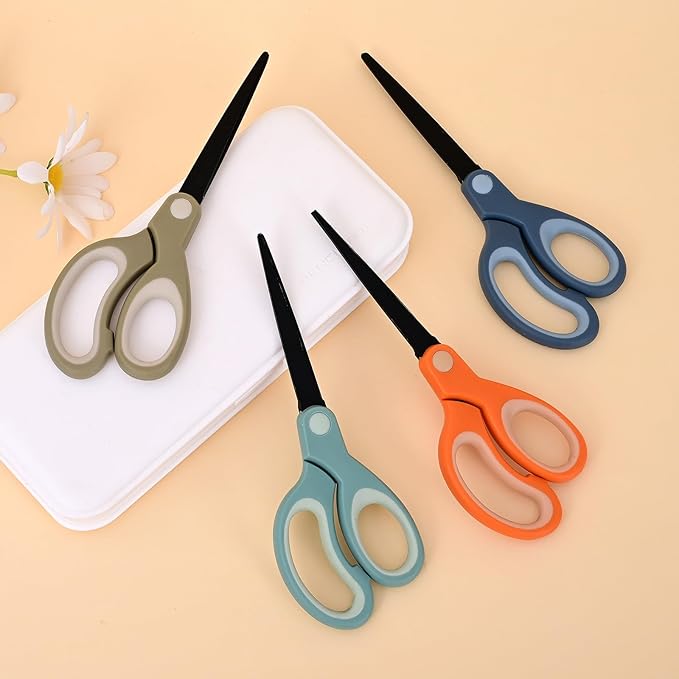 Pastel Non-Stick Scissors - All Purpose Stainless Steel Craft Shears With Soft Grip, Blunt Tip for Fabric, Kids, Office, Home, School - Left & Right Handed (1 Pack, Green)