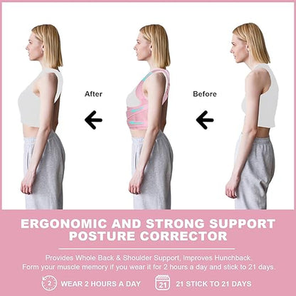 Posture Corrector for Women and Men,4 In 1 Adjustable Full Back Brace,Posture Braces Can Relieve Upper and Lower Back Pain, Shoulder Braces for Hunchback,Scoliosis, Lumbar Spine, Spine（Medium Pink）