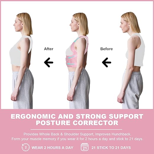 Posture Corrector for Women and Men,4 In 1 Adjustable Full Back Brace,Posture Braces Can Relieve Upper and Lower Back Pain, Shoulder Braces for Hunchback,Scoliosis, Lumbar Spine, Spine（Large Pink）