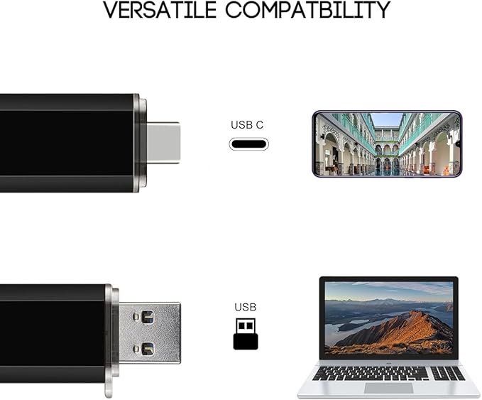 2-Pack 128GB USB C Flash Drive Dual Flash Drive Type C + USB A Memory Stick Jump Drive 2-in-1 Thumb Drive for Storage and Backup (128GB*2 Black&Blue)