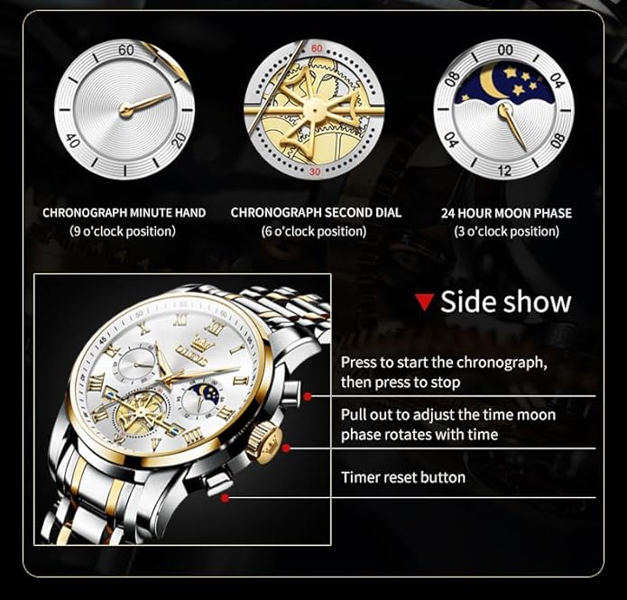 OLEVS Watches Men Waterproof Luxury Big Face Mens Watch Stainless Steel Quartz Analog Dress Watches for Men Luminous Multifunction Man Watch Relojes De Hombre