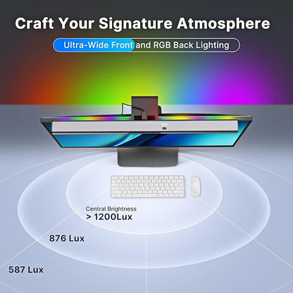 Syrinx Computer Monitor Light Bar, Eye Caring No Glare Monitor Lamp, LED Screen Light Bar with RGB Backlight, Touch+Gesture Control, Fit for All Screens, Dimmable PC Monitor Lamp for Gaming & Office