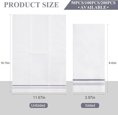 200 Disposable Paper Hand Towels for Bathroom, Linen Feel Guest Towels, Soft and Absorbent Paper Towels Napkins Bulk for Home Dinner Kitchen Wedding, 12" x 17"(Silver Trim Lined)