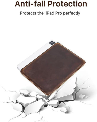 Top Grain Leather 11" Sleeve Slim Protector Case for Tablet, Solid Vintage Design, Fully Handmade, Compatible with 10.5"/10.9"/11" iPad Pro/Air, 10.2" iPad 7th/8th/9th Gen, Coffee 11 Inch