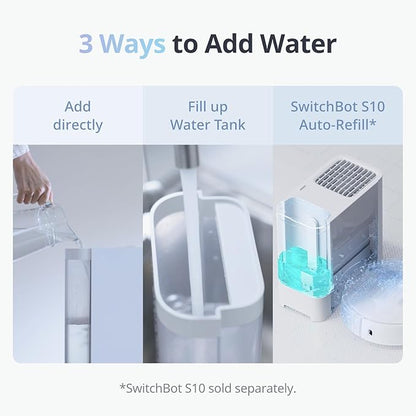 SwitchBot Smart Evaporative Humidifier for Bedroom 4.5L(1.2G), 750ml/h Rapid, Top Fill, Automatic Air Drying Filter, Ag+ Technology, Voice Control, App Alert (Hub 2 Required)