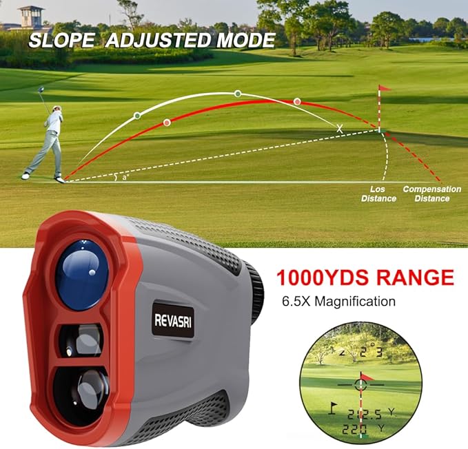 REVASRI Range Finder for Golf, Rangefinder with Slope, Magnetic Mount and Pin Lock Vibraiton, 1000 Yards Range Finder for Golfers, USB-C Rechargeable