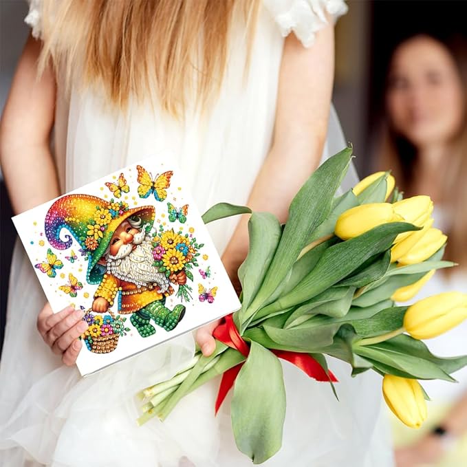 6pcs DIY Gnome Butterfly Diamond Art Painting Greeting Cards Kit, Rhinestone Art Holiday Birthday Card Set with Envelopes, DIY Festival Craft for Girlfriend, Christmas Valentine Gift Making Supplies