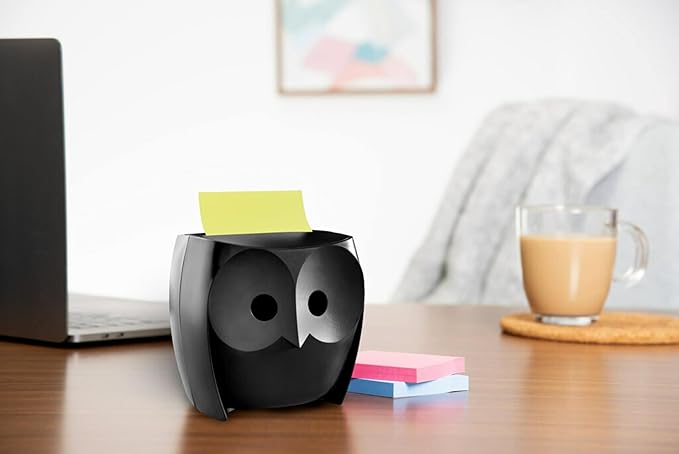 Post-it Owl Note Dispenser, Includes 1 Pad of Post-it 3 in X 3 in Super Sticky Dispenser Pop-up Notes, 45 Sheets (OWL-330-BK)