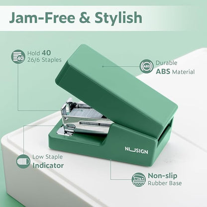 Mini Stapler with 830 Staples, Small Cute Desk Staplers, 25 Sheet Capacity, Green
