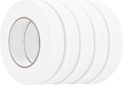 Double Sided Foam Tape 1In x 16.5FT 5 Pack, Mounting Tape Heavy Duty, Strong Adhesive Weatherproof Seal Strips for DIY Craft Picture Poster, Car & Gap Filling Mountings, Home Office Decor (White)