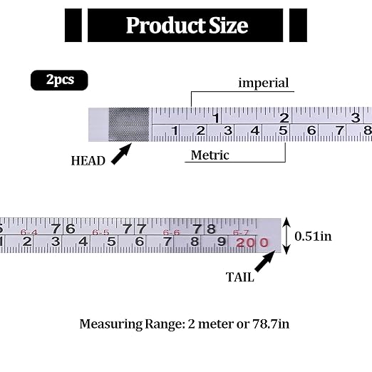 2 Pcs Self-Adhesive Measuring Tape,Imperial & Metric Tape Measure Sticker Ruler,Measure Workbench Ruler for Woodworking,Saw,Drafting Table, 78Inch,White