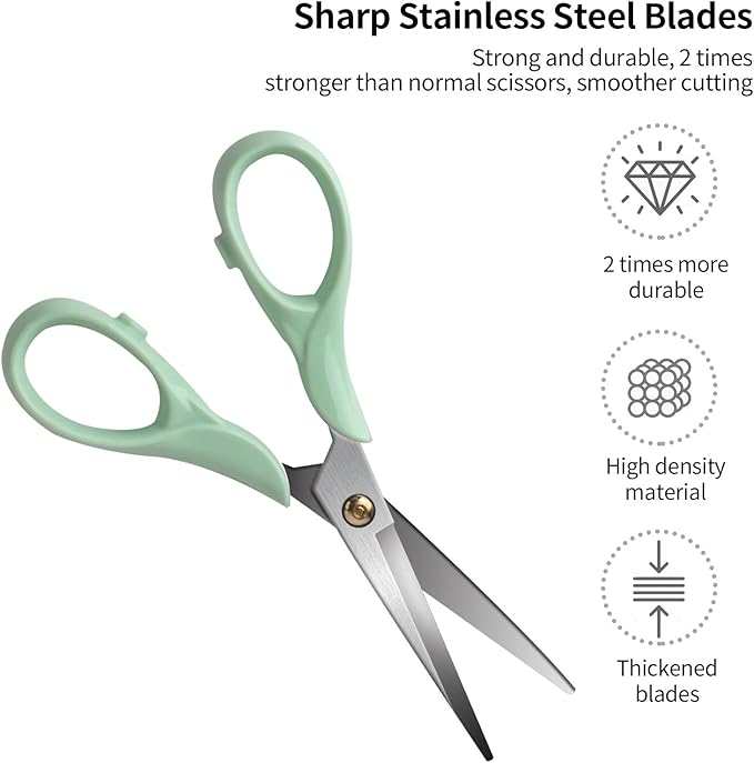 Gold Scissors, Stainless Steel Blade with Acrylic Handle, All Purpose Scissor for Office, School, Home, Fabric Shears, Tijeras (6.3" Green)