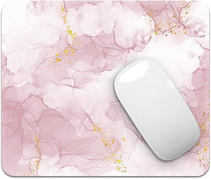 Square Mouse Pad with Stitched Edge, Premium Mousepad Washable Cloth. Computer Mouse Pad with Non-Slip Rubber Base, Mouse Pads for Computers Laptop Mouse 9.25x7.75x0.12 inch-Pink Marble