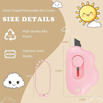 Cloud Retractable Box Cutter 4 Pack - With Key Rings,Safe Auto-Retract Design,Mini Paper Cutter for Box,Packages,Mail,Envelopes,Portable Keychain Letter Opener for Home,Office,Travel
